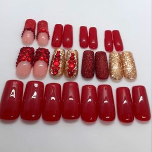 Red and Gold Full Set Press on Nails
